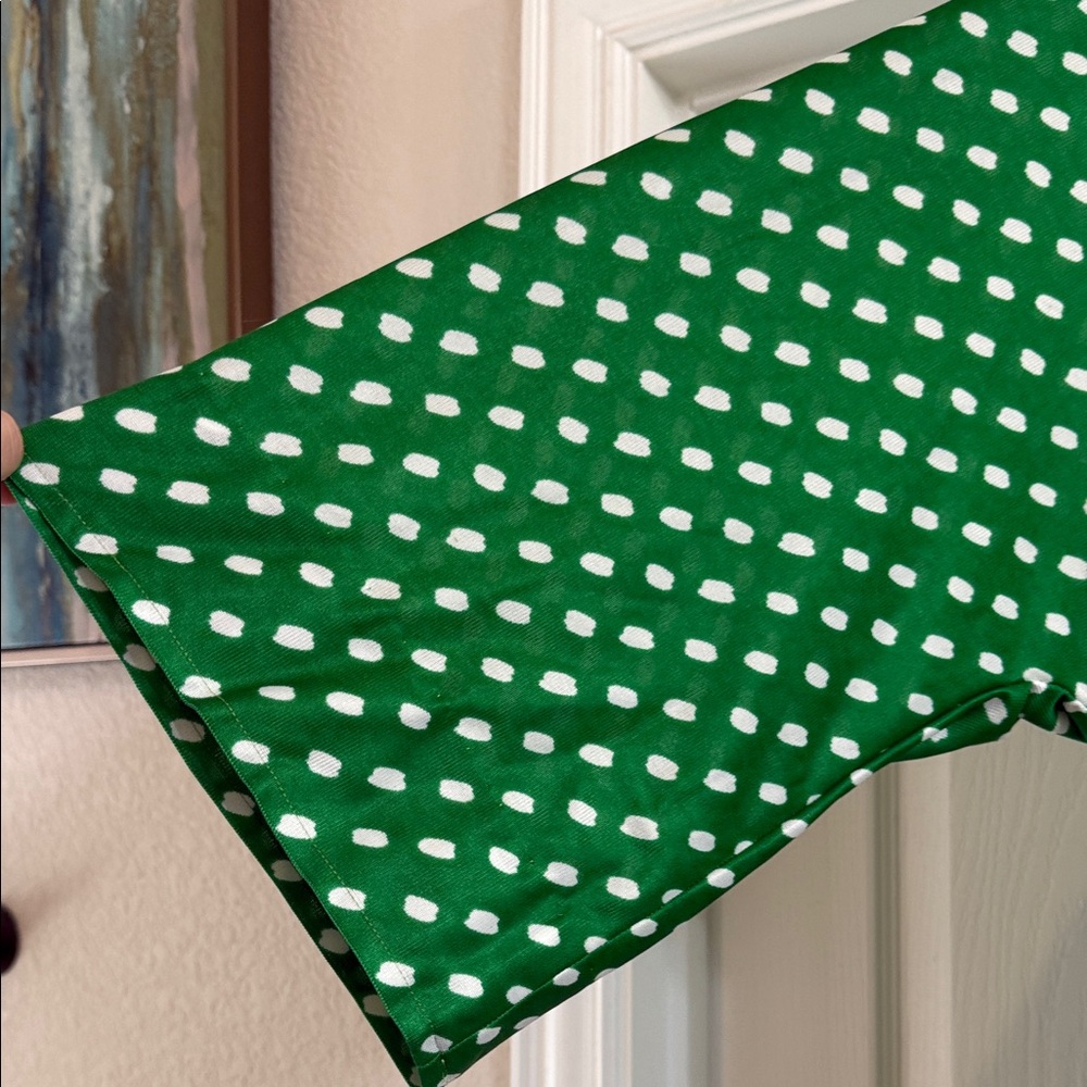 Vintage 1960 Halston Heritage Green and White Polka Dot House Dress - Picture 5 of 8